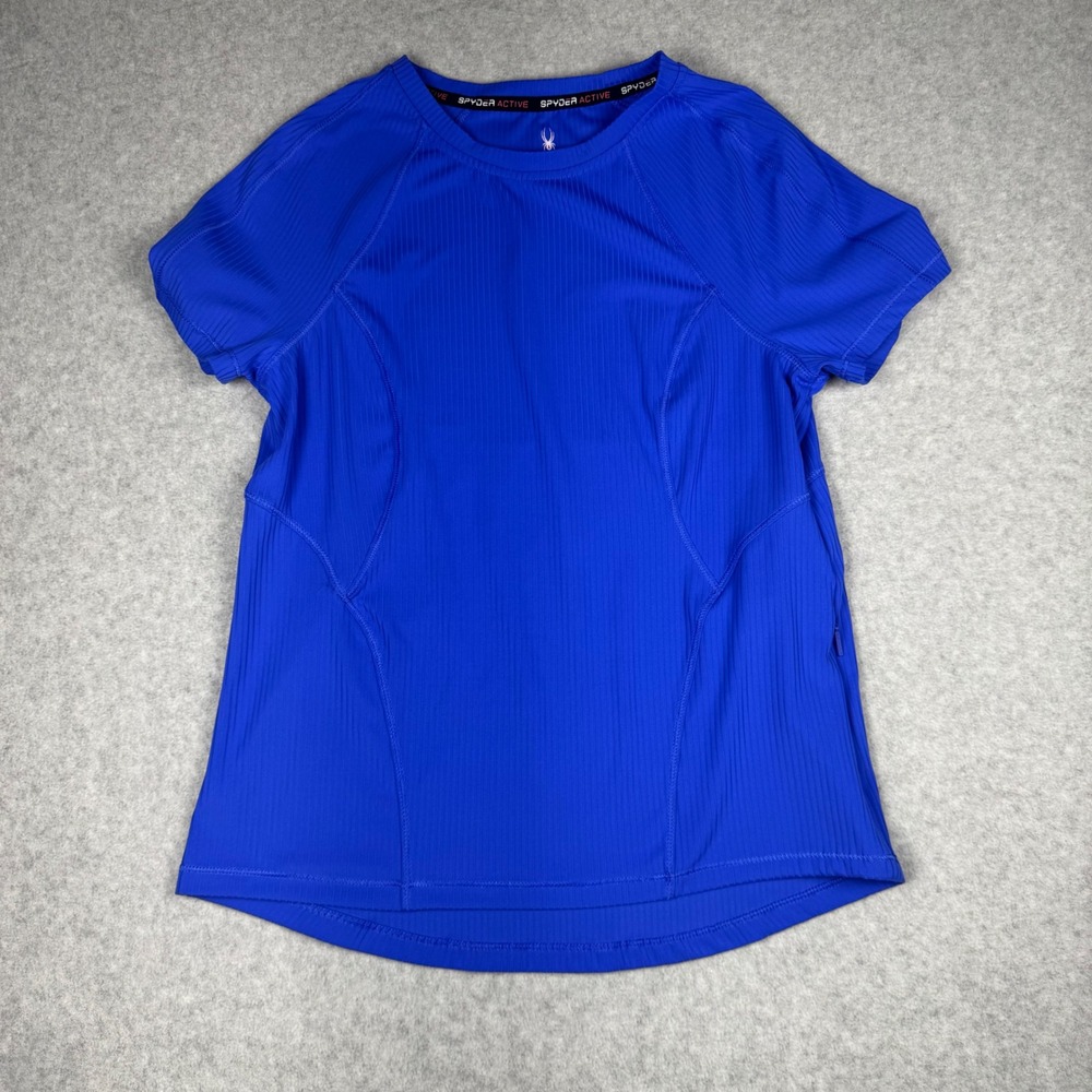 Spyder Active Womens Royal Blue Ribbed Short Sleeve Athletic Top Small RN63619